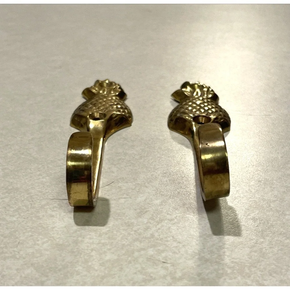 Vintage Brass Pineapple Hooks Lot of 2 Wall Hang Coat Towel Leash Retro